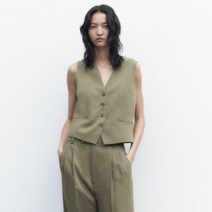 ZARA Oversized Tailored Vest - Green Khaki